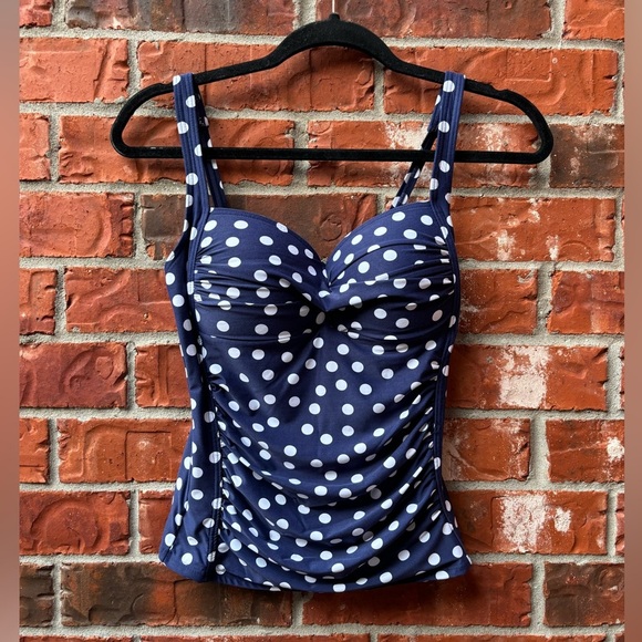 Niptuck 10 Multifit Cup Navy Polka Dot Ruched Swim Tankini Pinup Push Up - Picture 1 of 9